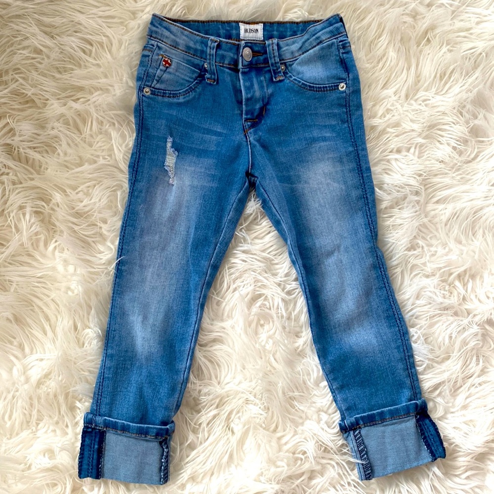 Hudson Girls Jeans Skinny Roll Cuff Crop Denim Distressed Sz 6 Stretch Jegging